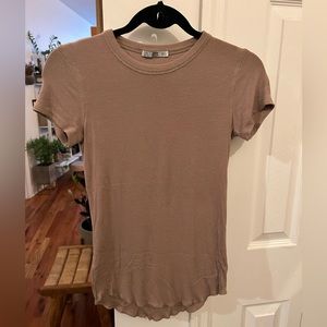 ZARA tan fine rib fitted short sleeve top tee shirt size medium